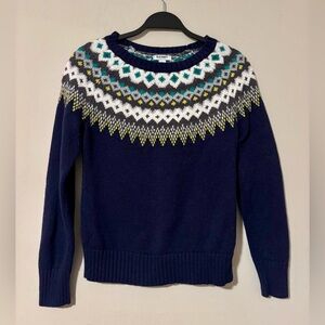 OLD NAVY - Navy Fair Isle Sweater with Teal and Yellow Accents - Size S